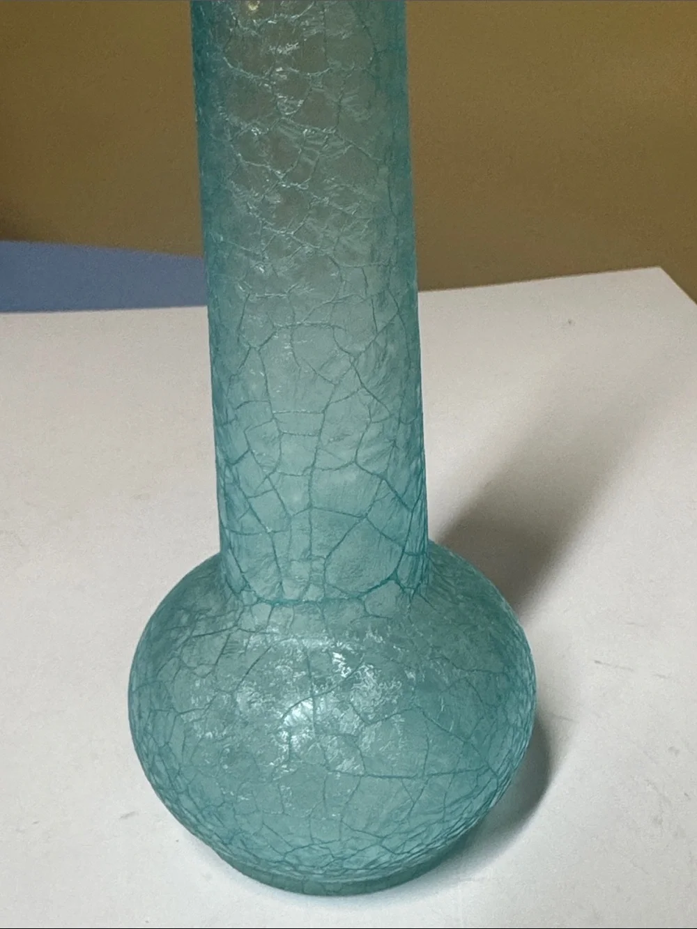 Vase Pale blue Crackle 7.5” Satin Glass Vase